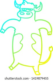 cold gradient line drawing of a cartoon bull
