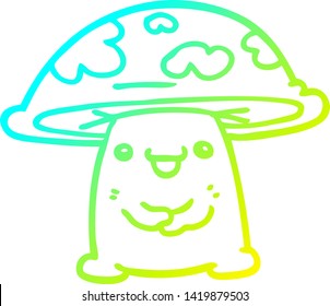 dibujo de línea de degradado frío de un personaje de hongo de dibujos animados