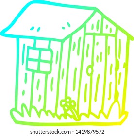 dibujo de línea de gradiente frío de un cobertizo de madera de dibujos animados