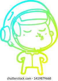 cold gradient line drawing of a cartoon confident astronaut
