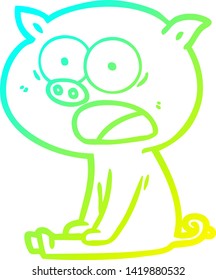 cold gradient line drawing of a cartoon sitting pig shouting