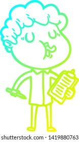 cold gradient line drawing of a cartoon man singing