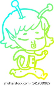 dibujo de línea de gradiente frío de una chica alienígena