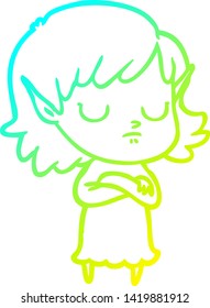 cold gradient line drawing of a cartoon elf girl