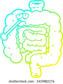 cold gradient line drawing of a cartoon unhealthy intestines