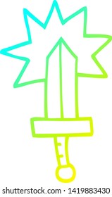 desenho de linha de gradiente frio de uma espada de desenho animado