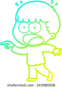 cold gradient line drawing of a cartoon shocked man pointing