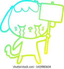 dibujo de línea de gradiente frío de un perro de dibujos animados llorando