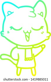 cold gradient line drawing of a cartoon cat