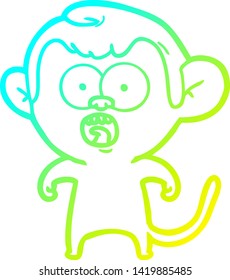 cold gradient line drawing of a cartoon shocked monkey
