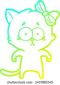 cold gradient line drawing of a cartoon cat