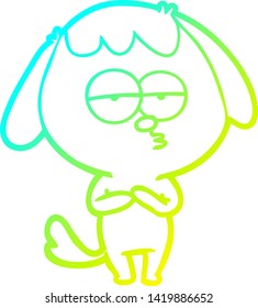 cold gradient line drawing of a cartoon bored dog