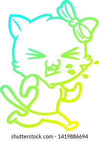 cold gradient line drawing of a cartoon cat
