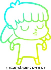 cold gradient line drawing of a cartoon indifferent woman