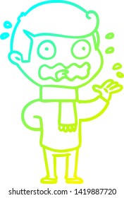 dibujo de línea de gradiente frío de un hombre de dibujos animados totalmente estresado