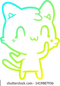 cold gradient line drawing of a cartoon happy cat