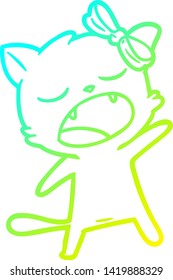 cold gradient line drawing of a cartoon singing cat