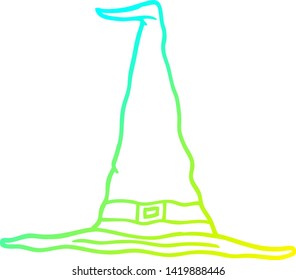 cold gradient line drawing of a cartoon witch hat