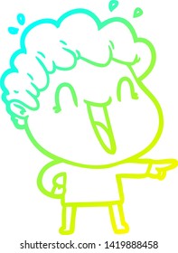 dibujo de una línea de degradado frío de un hombre feliz de caricatura