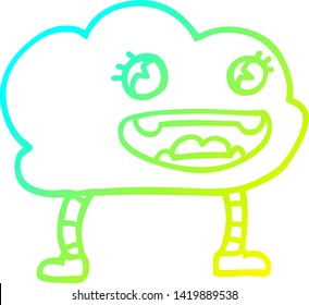 cold gradient line drawing of a cartoon expressive weather cloud