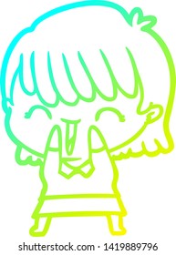 cold gradient line drawing of a cartoon woman