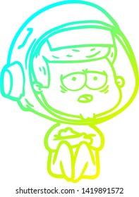 cold gradient line drawing of a cartoon tired astronaut
