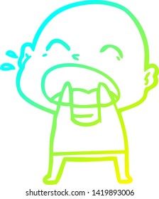 cold gradient line drawing of a cartoon shouting bald man