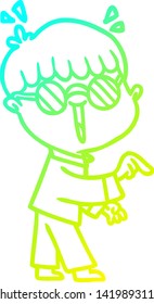 desenho de linha de gradiente frio de um menino de desenho animado usando óculos