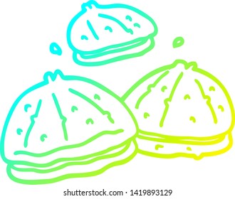 desenho de linha de gradiente frio de um desenho de ostras frescas de desenho animado