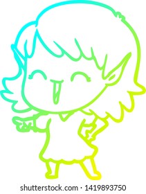 cold gradient line drawing of a cartoon elf girl