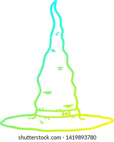 cold gradient line drawing of a cartoon witchs hat