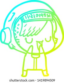 cold gradient line drawing of a cartoon astronaut woman