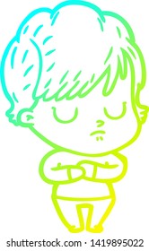 dibujo de línea de gradiente frío de una mujer caricaturista