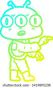 dibujo de una línea de degradado frío de un alien de tres ojos