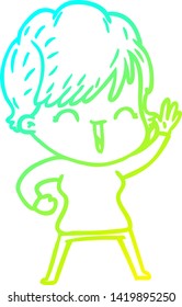 cold gradient line drawing of a cartoon laughing woman
