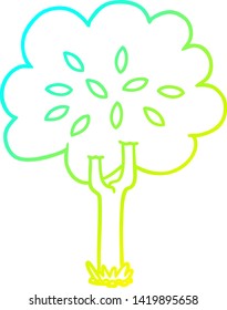 cold gradient line drawing of a cartoon tree