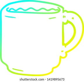 cold gradient line drawing of a cartoon coffee mug