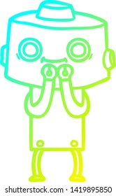 dibujo de línea de degradado frío de un robot de dibujos animados