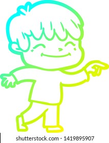 dibujo de línea de gradiente frío de un niño feliz de caricatura