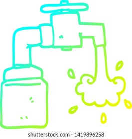 cold gradient line drawing of a cartoon running faucet