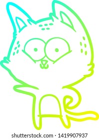 cold gradient line drawing of a cartoon cat