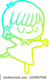 cold gradient line drawing of a cartoon woman