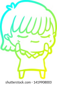 cold gradient line drawing of a cartoon woman