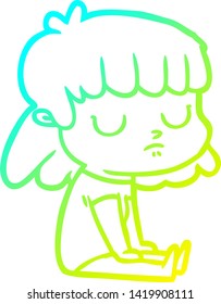 cold gradient line drawing of a cartoon indifferent woman