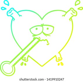 dibujo de línea de degradado frío de una caricatura corazón no sano