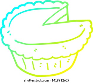 dibujo de línea de degradado frío de una tarta de dibujos animados