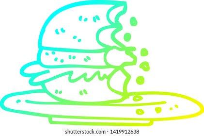 dibujo de línea de gradiente frío de una hamburguesa con media comida