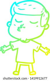 cold gradient line drawing of a cartoon model guy pouting