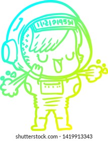 cold gradient line drawing of a cartoon astronaut woman