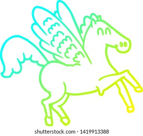 cold gradient line drawing of a cartoon winged horse